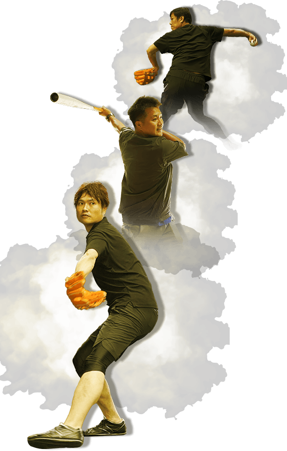 画像:ボールを投げる男性、バットを振りかぶる男性イメージ